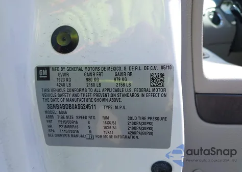 2010 Chevrolet Hhr Lt from USA, damaged, VIN 3GNBABDB0AS624511